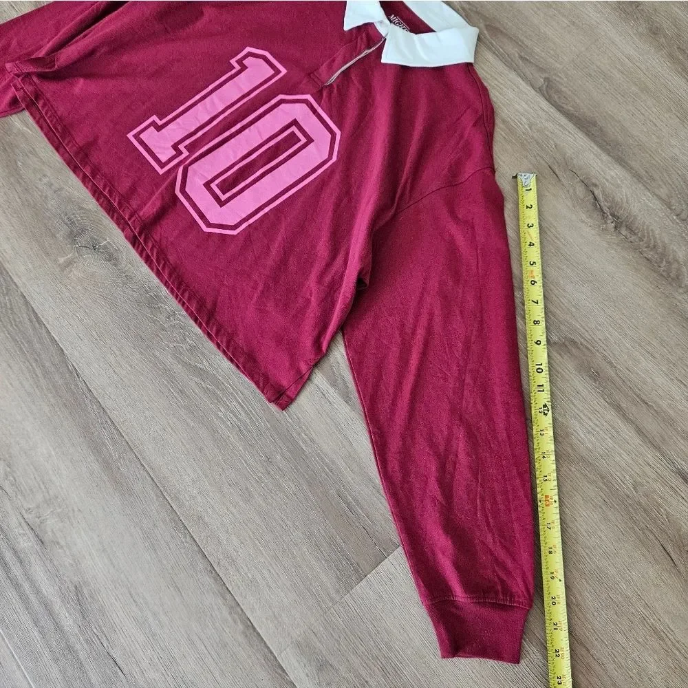Mighty Fine Burgundy Long Sleeve Shirt with Pink Number 10 Size 2X